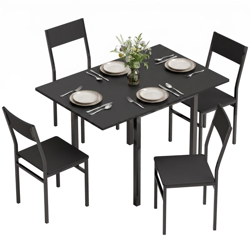 HOMCOM Juego de Mesa de Comedor con Mesa Extensible y Sillas Apilables, Negro