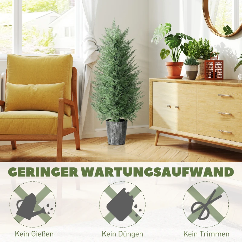 HOMCOM 2er Set Künstliche Zypressenbäume groß 90cm Kunstpflanze, Plastik Künstliche Pflanzen im Topf 15 x 15 x 90 cm Grün
