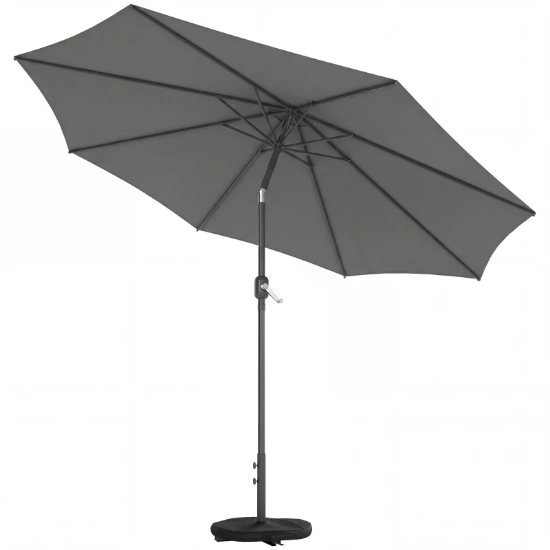 Outsunny Parasol de jardin extérieur rond Ø 3 x 2,5 m parasol droit inclinable Base et Poids Sable, nervure rétractable, Gris Foncé