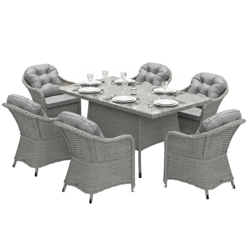 Outsunny Seven-Piece Rattan Dining Set - Light Grey
