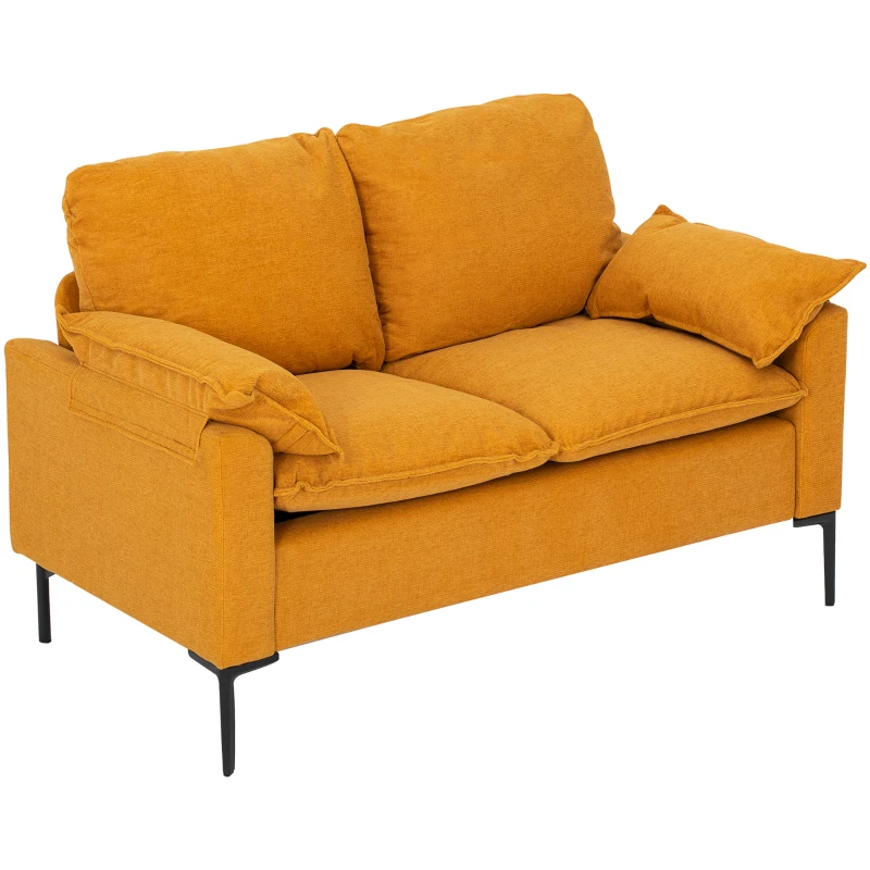 HOMCOM Sofá de 2 Lugares Revestido em Veludo Sofá Moderno com Pés de Metal Apoios de Braços Acolchoados 130x77x84 cm Amarelo Mostarda