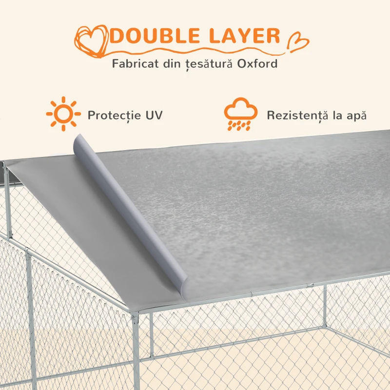 PawHut Țarc pentru Câini din Metal cu Acoperiș din Material Oxford și Ușă cu Închidere, 4x4x2,3m(m-5)