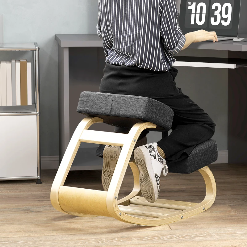 Vinsetto Sedia Inginocchiatoio Ergonomica in Legno di Betulla con Cuscino, 51x69x58 cm, Nero