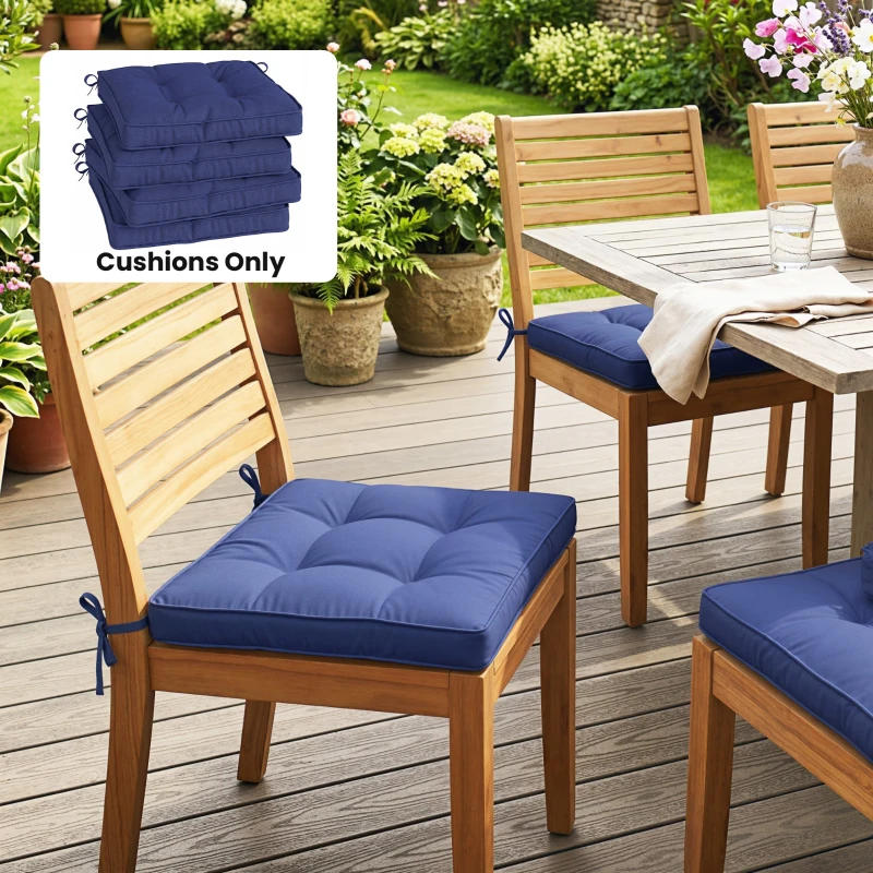 Outsunny Garden Seat Cushion with Ties, 42 x 42cm Replacement Dining Chair Seat Pad, Dark Blue