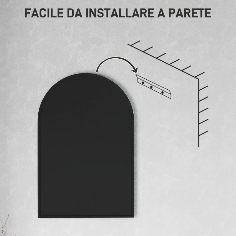 HOMCOM Specchio da Bagno ad Arco in Lega di Alluminio e Vetro 60x90 cm per Camera e Soggiorno, Nero