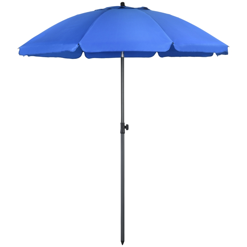 Outsunny Ombrellone da Spiaggia 1.8x2 m con Reclinazione a 45° e 8 Stecche, Poliestere e Acciaio, Blu