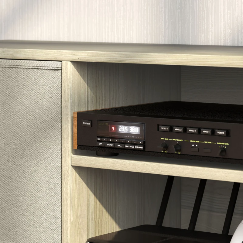HOMCOM Mueble de TV para Televisores de hasta 50 Pulgadas con 2 Cajones de Tela y Estantes Abiertos Madera y Beige