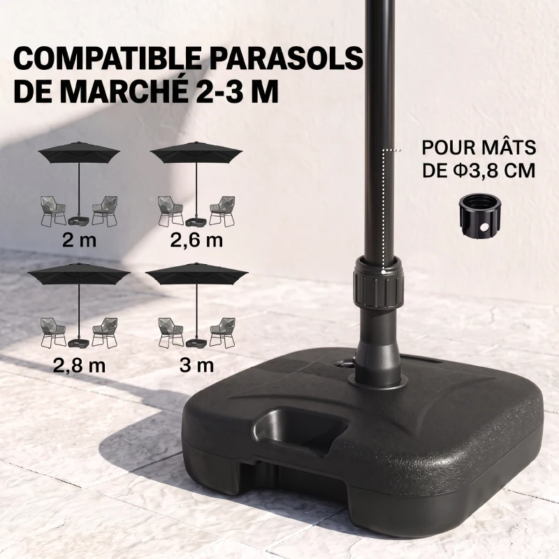 Outsunny Pied de parasol rond base de lestage parasol dim. 46L x 45l x 26H cm HDPE noir
