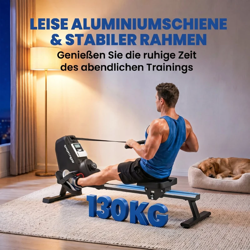 SPORTNOW Rudergerät für Zuhause Leises Magnetisches Rudergeräte mit 16 Widerstandsstufen Exklusiver APP LCD-Display Handyhalter
