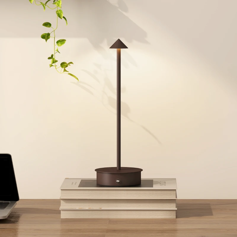 HOMCOM Lampă de Masă Touch Reîncărcabilă cu USB, Reglabilă 3000K/4500K/6000K, Autonomie 4-8 Ore, Cafeniu