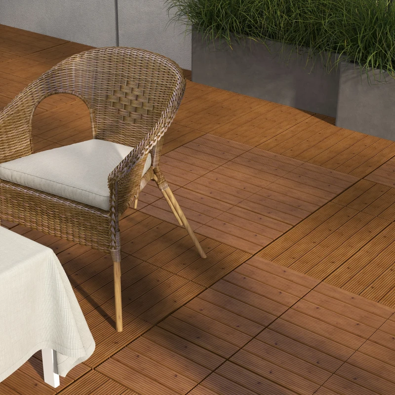Outsunny Dalles terrasse - caillebotis - Lot de 12 pcs, Surface Max. 1,08 m²- emboîtables, Installation très Simple