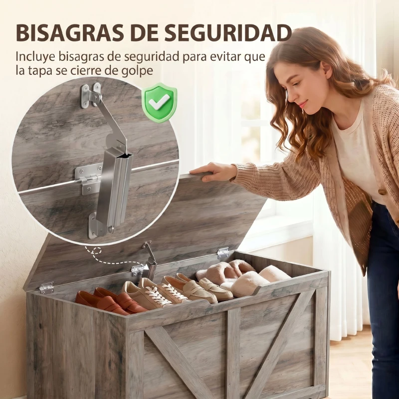 HOMCOM Baúl de Almacenaje 100L con Bisagra de Seguridad Asa con Recorte en U para Recibidor Salón 80x40x45 cm Gris