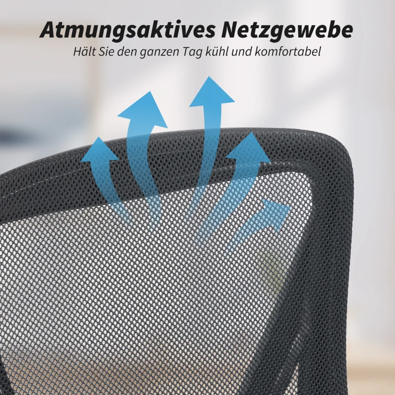 HOMCOM Fotel biurowy Ergonomiczny regulowany fotel biurkowy z podnoszonymi podłokietnikami, podparciem lędźwiowym, czarny