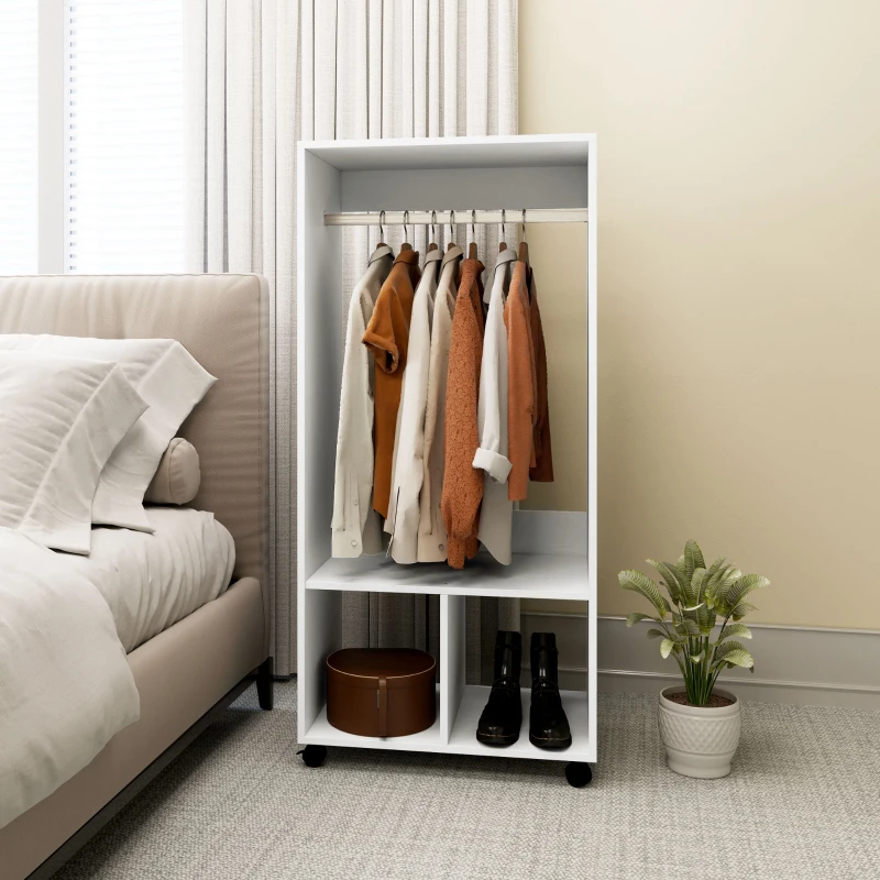 HOMCOM Kleiderschrank Garderobe,60 cm x 40 cm x 127 cm, 1 Kleiderstange, 2 Regale, Weiß