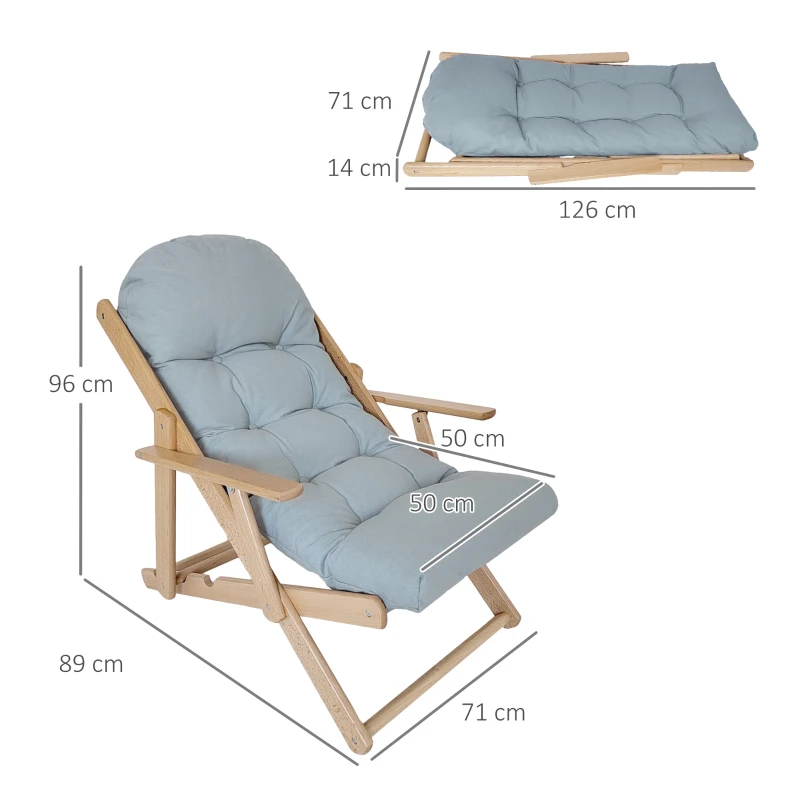 HOMCOM Akzentsessel, Relaxsessel, verstellbare Rückenlehne, Buchenholzrahmen, bis 120 kg, Hellgrau