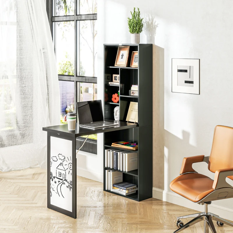 HOMCOM Three-Part Work Desk, with Storage and Writing Board - Black