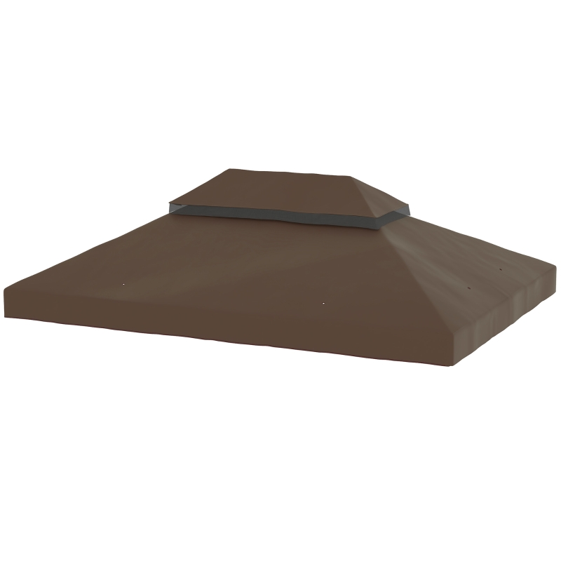 Outsunny Copertura per Gazebo da Giardino 3x4 m a 2 Livelli in Tessuto Oxford 600D con Fori di Drenaggio, Caffè
