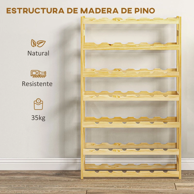 HOMCOM Botellero de Madera para 42 Botellas Botellero para Vino de 7 Niveles 63x25x102 cm Natural