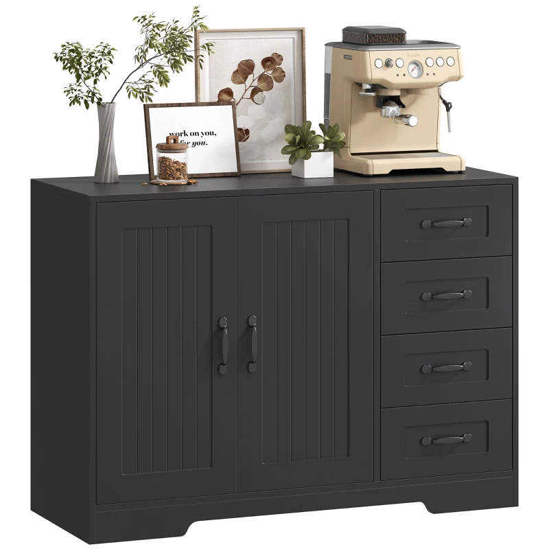 HOMCOM Sideboard, Kommode, moderner Stil, 4 Schubladen, 1 Schrank, 105 x 40 x 76 cm, Schwarz