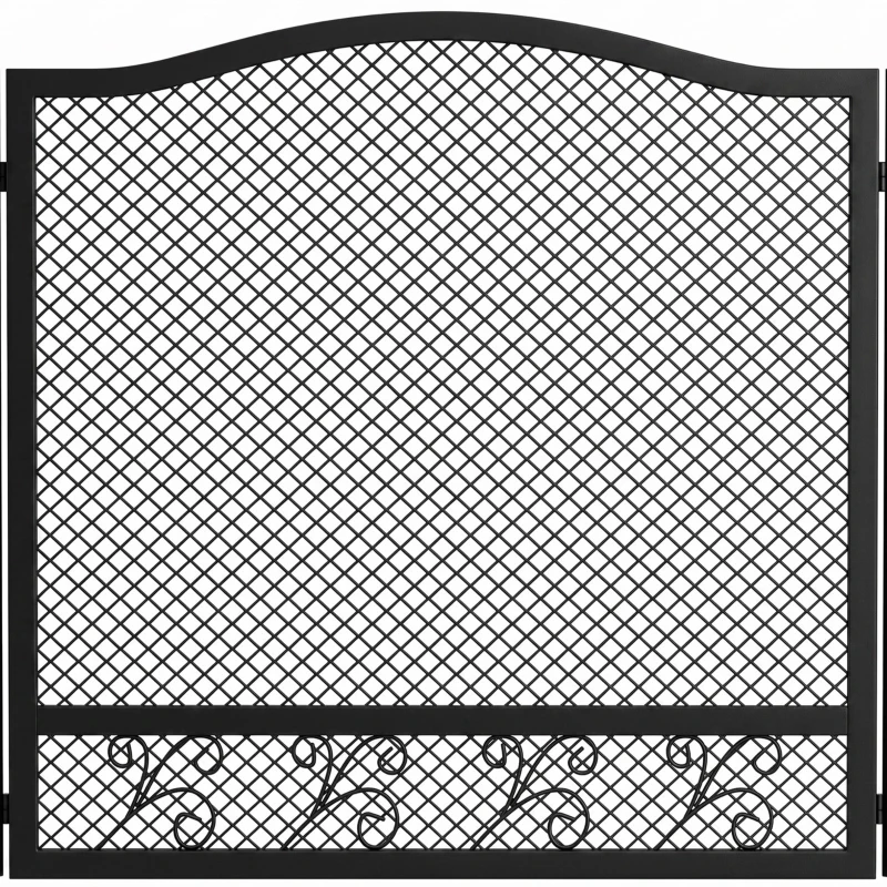 HOMCOM Pare Feu Cheminée Pliable 3 Panneaux, Pare-Étincelles Cheminée, Motif Floral, Métal, 107 x 60 cm, Noir