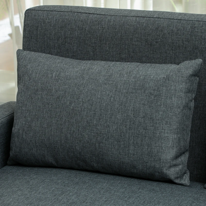 HOMCOM Sofá de 2 Plazas Tapizado en Lino Sintético con Espacio de Almacenaje 2 Almohadas y Patas de Madera 135x71x84 cm Gris