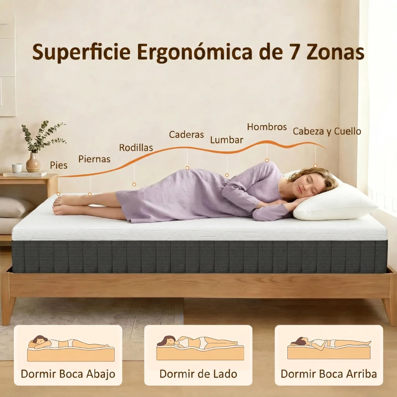 HOMCOM Colchón 190x135 cm Grosor 25 cm Colchón Viscoelástico de Muelles Ensacados de 7 Zonas Firmeza Media Funda Lavable