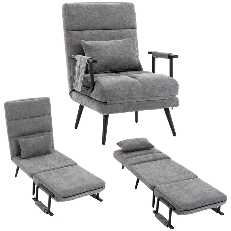 HOMCOM Schlafsessel 3 in 1 Klappbar Sessel mit Schlaffunktion, 186 x 60 cm Schlafsessel mit 5-stufig Verstellbarer Rückenlehne