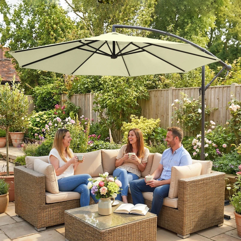 Outsunny 3m Overhanging Cantilever Parasol, with Cross Base - Beige