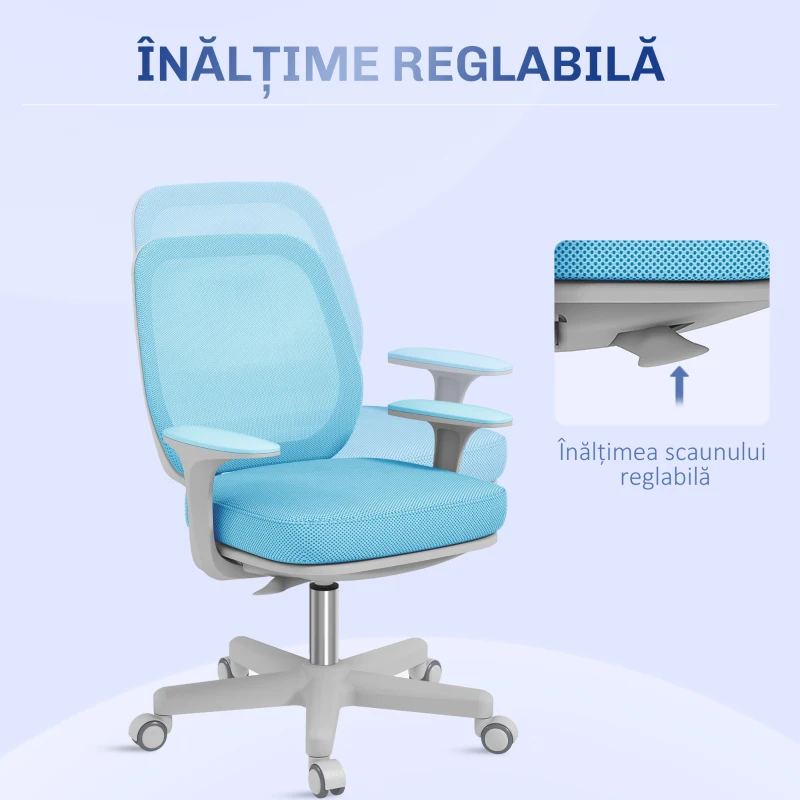 Vinsetto Scaun de Birou Ergonomic și Reclinabil Reglabil pe Înălțime, cu 5 roți, 55x48x82.5-94.5 cm, Albastru