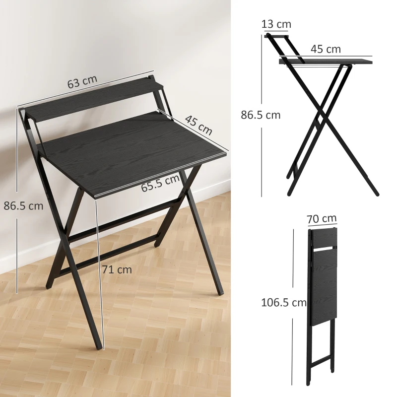HOMCOM 70 cm Folding Computer Desk with Monitor Shelf - Black