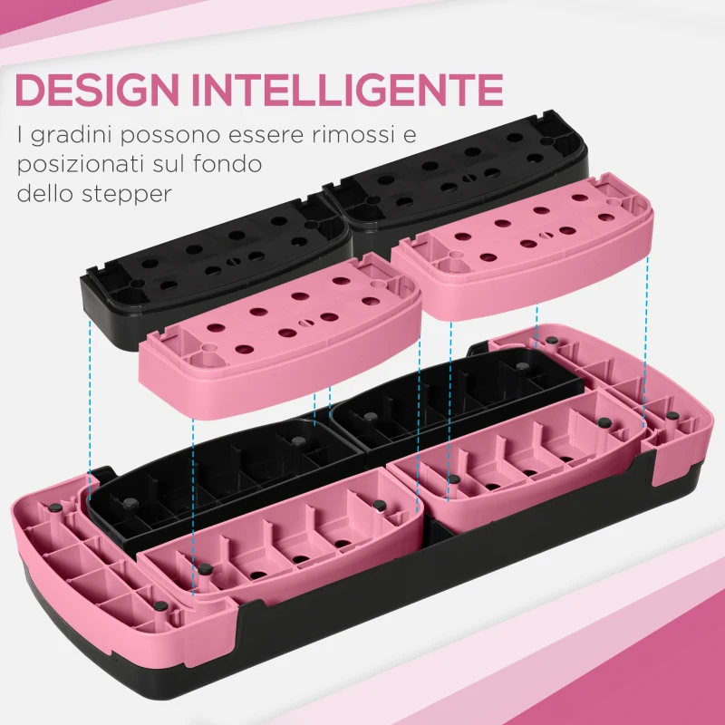 HOMCOM Step Fitness da Aerobica Regolabile su 3 Altezze, in Plastica, 80x31x10/15/20 cm, Rosa