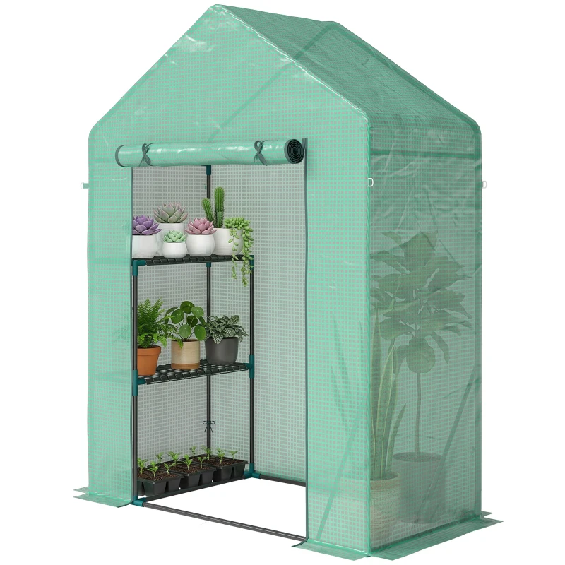 Outsunny Serra da Giardino 143 x 73 x 195 cm con Scaffale a 2 Ripiani, Verde