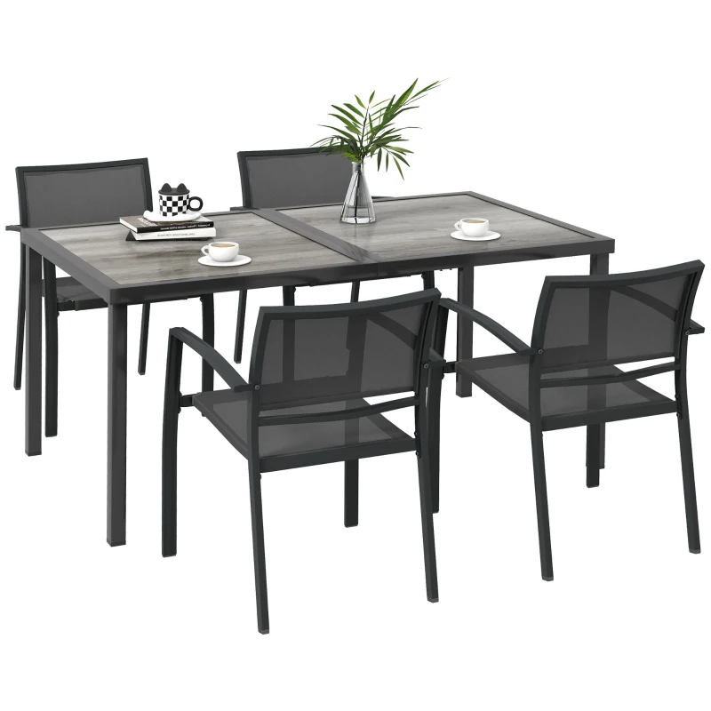 Outsunny Gartenmöbel-Set Gartensitzgruppe, 1 Tisch, 4 Stühle, 150 x 87 x 72 cm, Grau