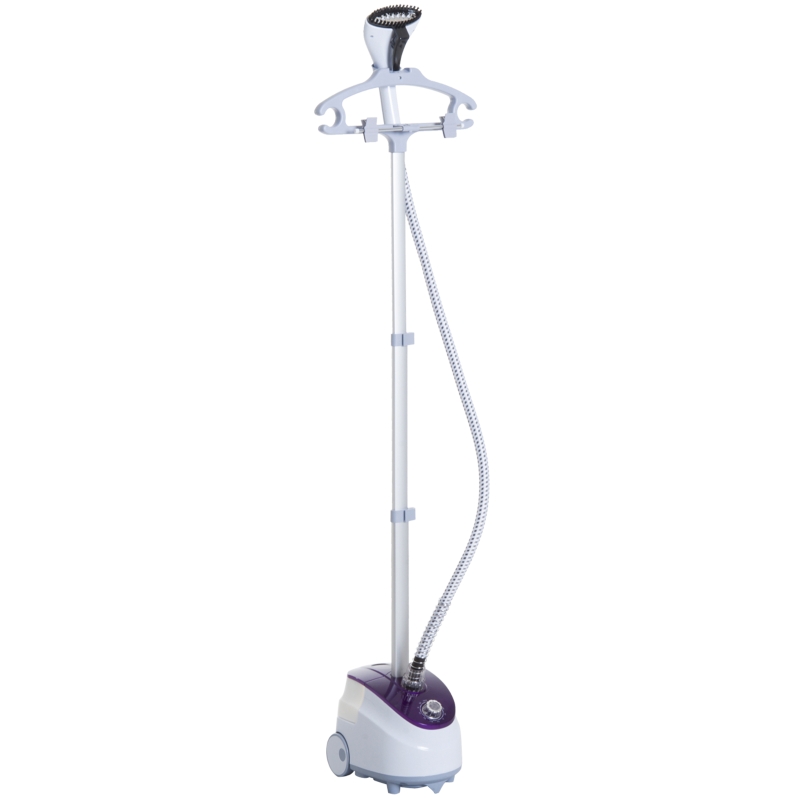 HOMCOM Défroisseur Vapeur Vertical Défroisseur à Vêtements 1,8 L 1800 W, Débit Vapeur 30g/min, Tige Télescopique, Blanc Violet