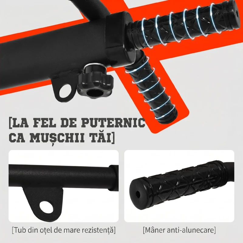 HOMCOM Bară de Tracțiuni pentru Perete 2 în 1 cu 3 Mânere Diferite, din Oțel, 93,5x65x17 cm, Negru