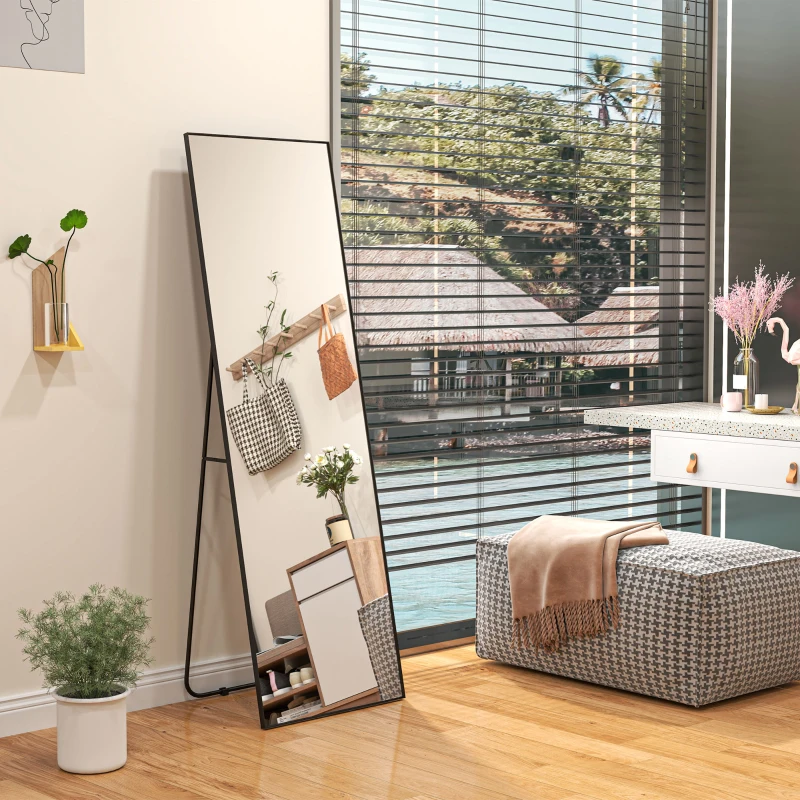 HOMCOM Specchio da Terra Moderno a Figura Intera, Design Autoportante o da Parete, 40x150 cm, Nero
