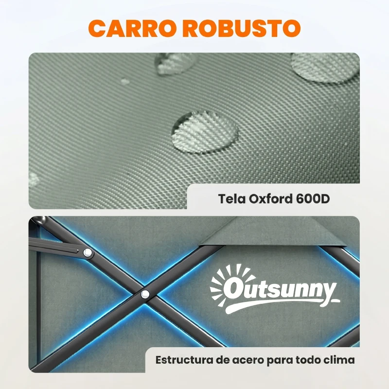 Outsunny Carro de Jardín Plegable con Mango Telescópico Ajustable Puerta Trasera Expandible para Campaña y Compra Verde