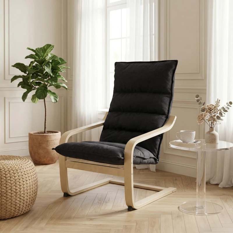 HOMCOM Sillón de Salón Moderno con Respaldo Alto Acolchado Patas de Madera y Tapizado en Terciopelo 67x83x105 cm Negro