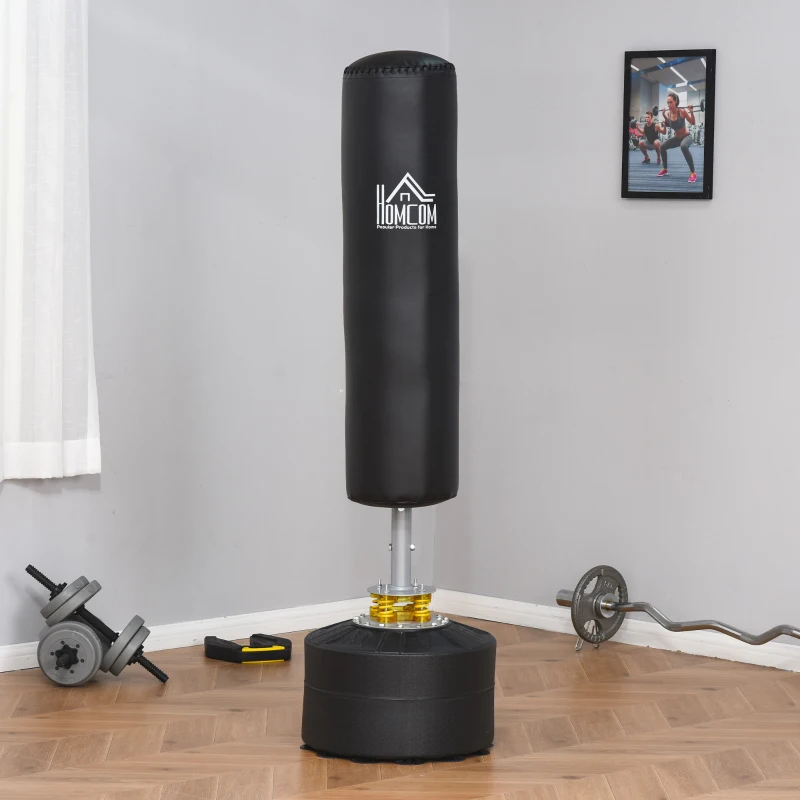 HOMCOM Saco de Boxeo de Pie para Adultos 170cm Altura Ajustable en 3 Niveles Punching Ball con Base Negro