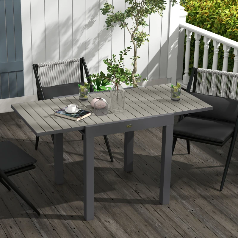 Outsunny Tavolo da Giardino Allungabile per 4-6 Persone con Piano a Doghe, in Alluminio, 81/162x80x75 cm, Grigio
