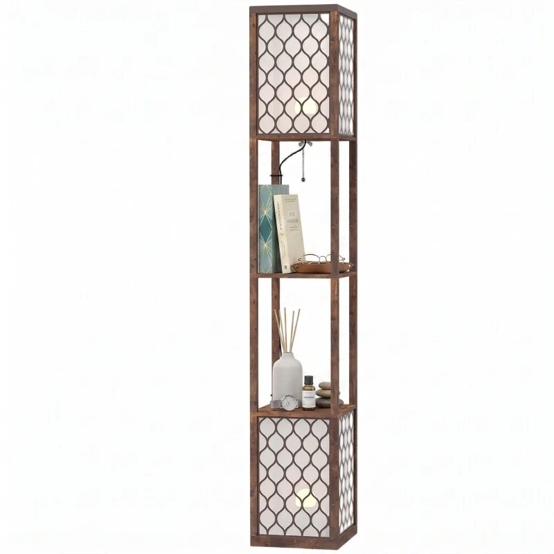 HOMCOM Duo Light Floor Shelves - Rustic Brown