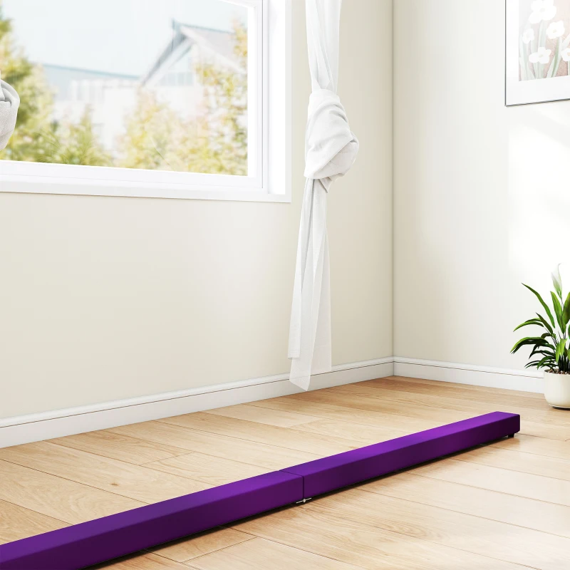SPORTNOW Poutre gymnastique pliable 240 cm en velours, poutre d'équilibre avec fond antidérapant, pour enfants et adultes, violet