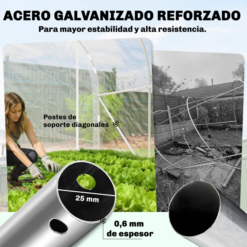 Outsunny Invernadero de Túnel 3x2x2 m con 2 Puertas Enrollables Estructura de Acero Galvanizado Cubierta PE Anti-UV Transparente