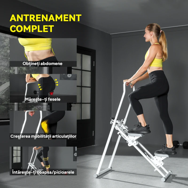 SPORTNOW Stepper Vertical Climber pliabil cu mânere reglabile, pedale antiderapante și monitor LCD, alb