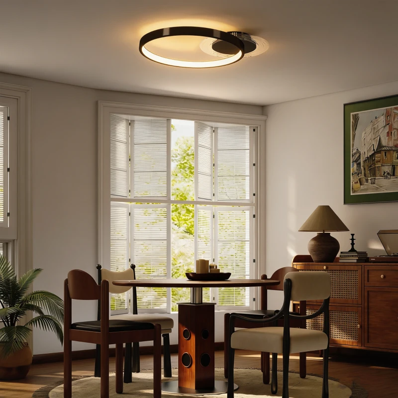 HOMCOM Plafonieră LED Modernă cu 2 Inele, Temperatură de Culoare Reglabilă, Putere 30W, Negru