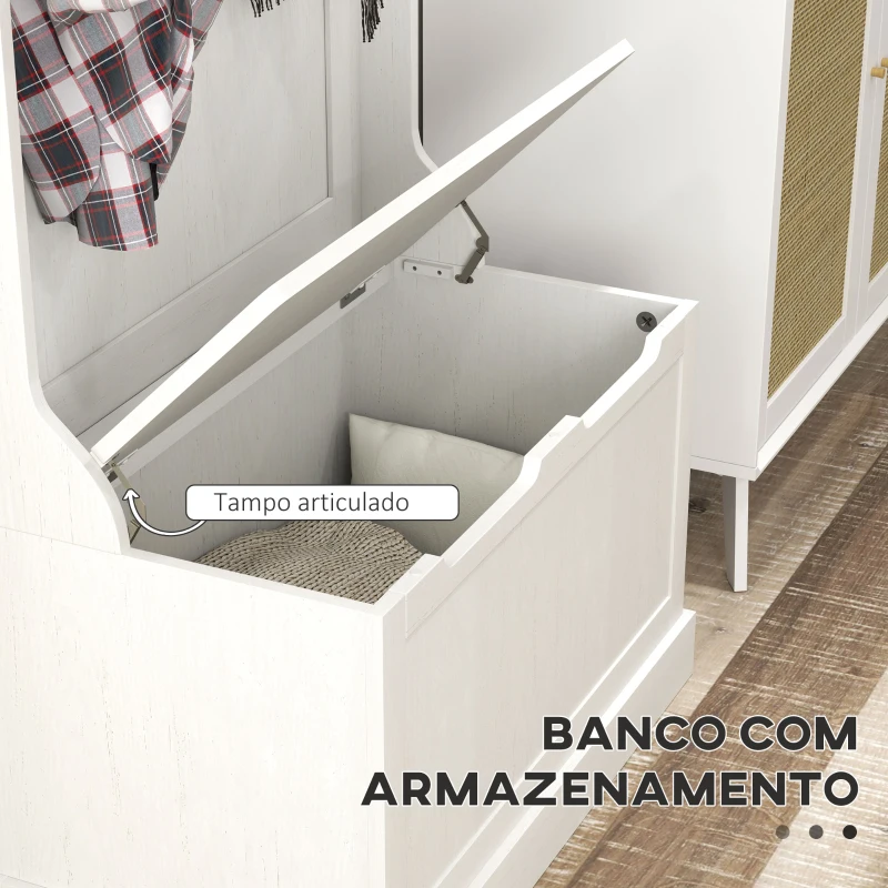 HOMCOM Móvel de Entrada com Cabide, Banco e Arrumação Branco Moderno 71,5x39,5x170 cm