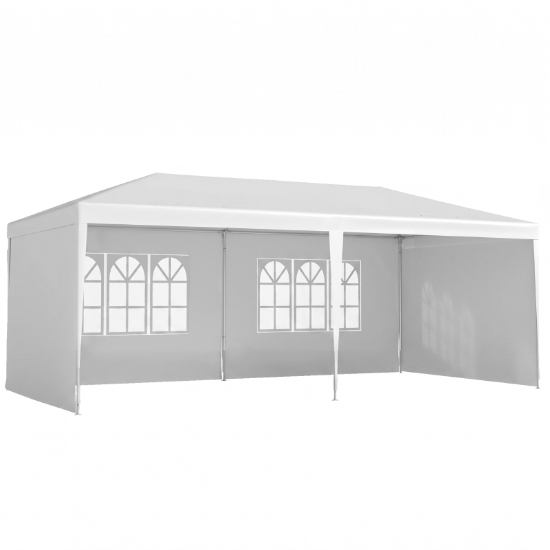 Outsunny Carpa de Jardín 6x3m con 4 Paredes Laterales 2 Ventanas Visibles Cenador Gazebo de Exterior para Fiestas Eventos Blanco