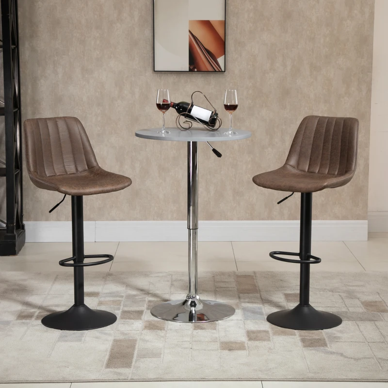 HOMCOM 2er-Set Barhocker im Retrodesign, inkl. Fußstütze, höhenverstellbar, Gaslift, Braun + Schwarz