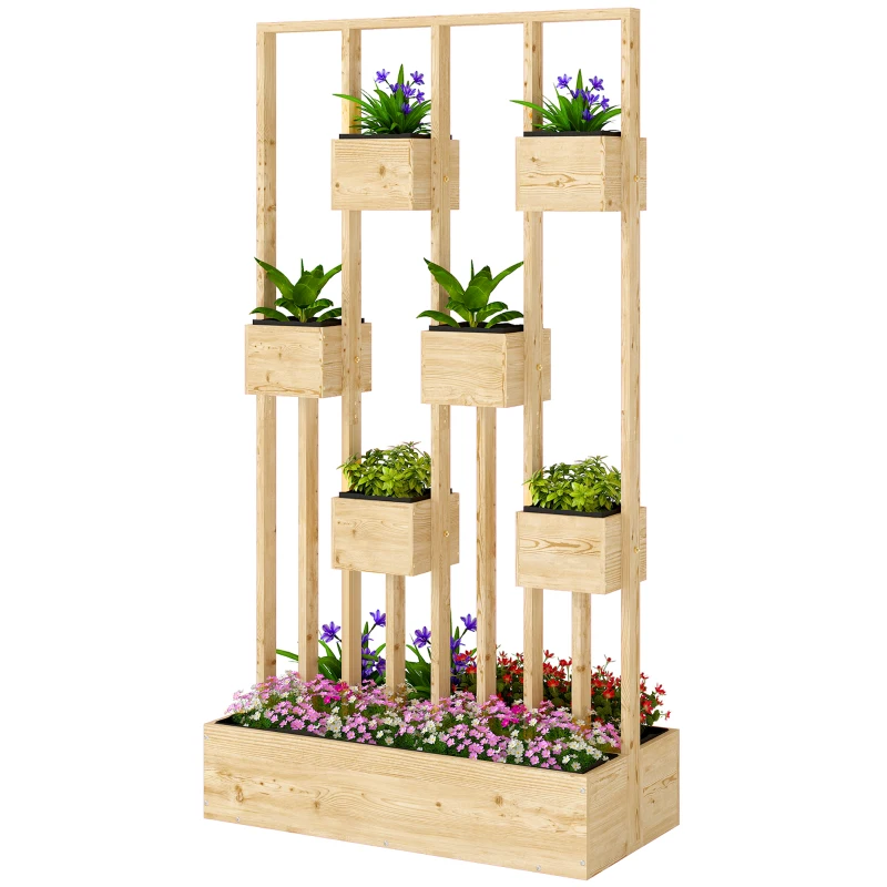 Outsunny Hochbeet mit Rankgitter Körbe, Holz Pflanzkasten Pflanzkübel Blumenkasten, 90 x 45 x 170 cm