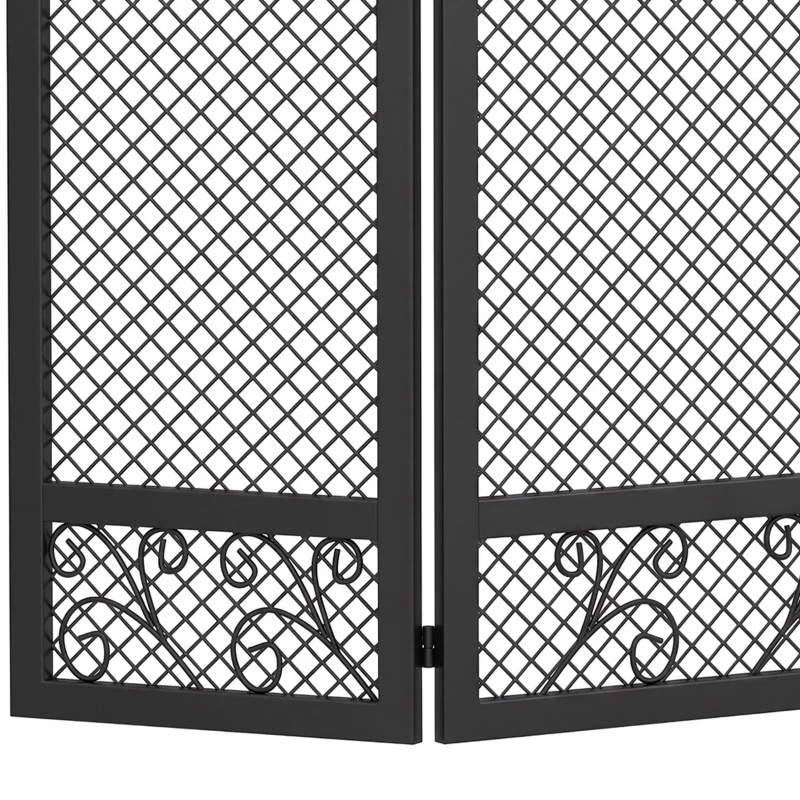 HOMCOM Pare Feu Cheminée Pliable 3 Panneaux, Pare-Étincelles Cheminée, Motif Floral, Métal, 107 x 60 cm, Noir